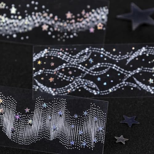 PET Tape Stickers for Journaling Supplies, Bubble Journal Tape Stickers | 8 Rolls Holographic Star Bubble Themed Scrapbook Tape Stickers for Scrapbooking, Journaling, Junk Journal Supplies, Planner - color: Bright
