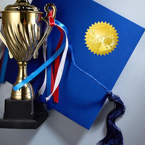 CRASPIRE Winner Trophy 408Pcs Gold Foil Embossed Stickers 2" Self Adhesive Envelopes Seals Sticker Round Labels for Wedding Invitation Graduation Corporate Certificates Diplomas Gift Wrapping Decor - style: Winner Trophy