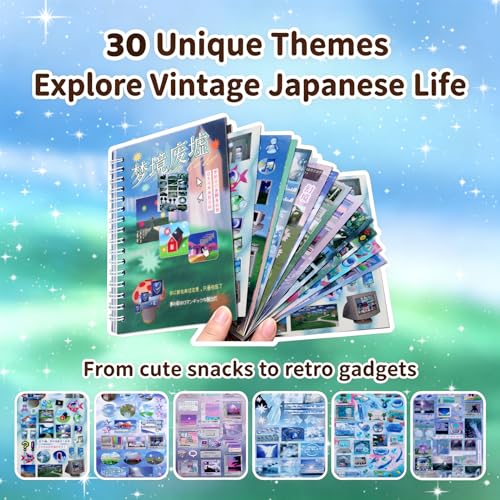 Tmtains 30 Sheets Japanese Sticker Book for Scrapbook 300+Pcs Heisei Retro Vintage Korean Stickers for Journaling Aesthetic Japanese Sticker Book for Adults DIY Junk Journal Gifts (Dream Ruins) - color: Green