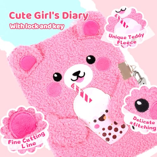 Bear Diary with Lock, Gift Set for Girls Ages 6-8, Pen & Stickers - style: Bear