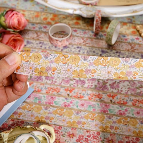 PAGEMORE 32 Rolls Washi Tape Set, Colored Floral Decorative Masking Tape, Artists Tapes for Junk Journal, Journaling, DIY Craft Projects, Scrapbooking Supplies Decor - color: Colorful Floral