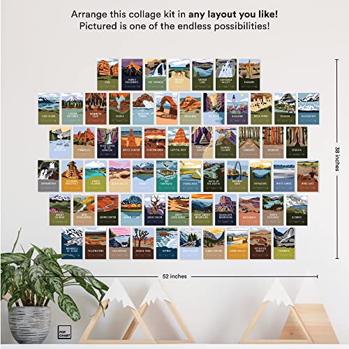 Pop Chart | National Parks Wall Collage Kit | 63 Pcs 4" x 6" Art Prints | Track Your Travels to Every US National Park With America the Beautiful Wall Decor | 100% Made in the USA - size: 4 x 6 inches - National Parks