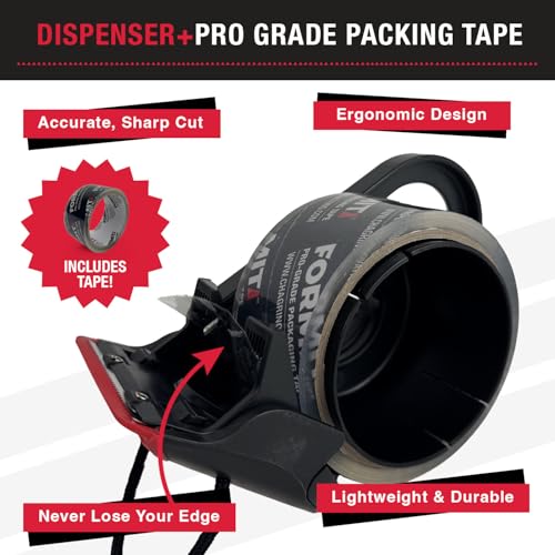Clear Packing Tape with Dispenser (1 Roll) - Packaging | Professional Grade for Boxes, Shipping with Refillable Dispenser, Fits Standard Bulk Tapes Up to 2" Wide - style: Dispenser + 1 PG Roll