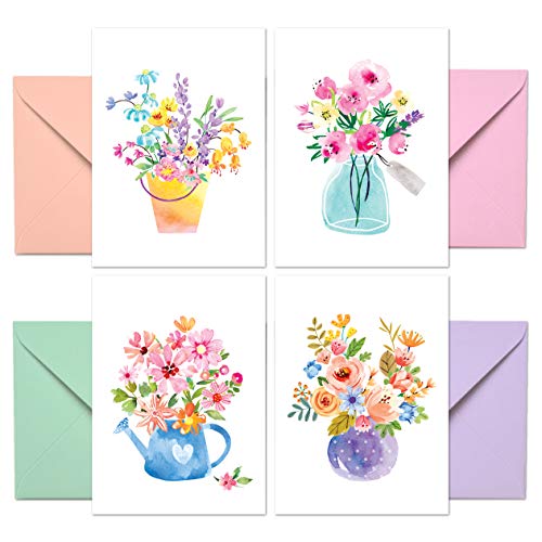 Blank Cards with Envelopes - 24 Floral Empty pamphlets with covers – 4 Assorted Note Paper for All Occasions! Empty decor sheets and Envelopes Stationary Set for Personalized Greeting Cards-4x5.5" - size: Set of 24
