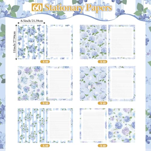 Funrous 90 Pcs Hydrangea Lined Stationery with Envelope, Lined Letter Paper - style: Hydrangea