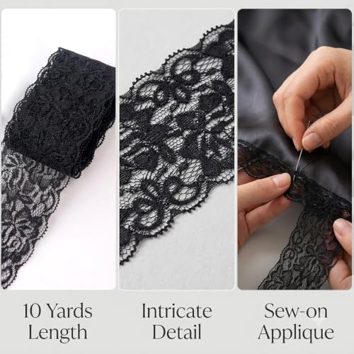 QingHan Black Lace Trim Ribbon: 10 Yards x 2.36 Inch - color: Black