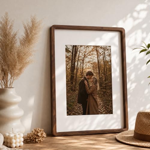 16x20 Picture Frame, USA-Sourced Natural Solid Walnut Wood Photo Frame with HD-Tempered Glass, Handcrafted Rounded Corner 16 by 20 Wooden Frame Matted to 11x14 Photos, Horizontal or Vertical Wall Mounting - color: American Black Walnut, size: 16x20