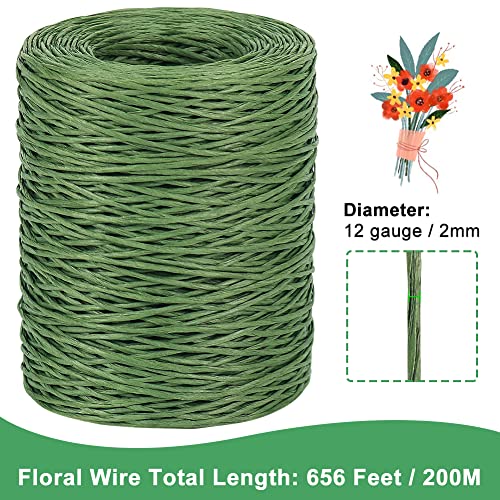Tenn Well 656ft 2mm Floral Wire Paper Covered Green for Bouquets - color: Green