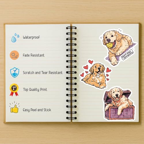 100 PCS Golden Retriever Stickers Pack – Waterproof Dog Decals for Water Bottles, Laptops, Phones, Notebook, Cars – Cool Vibrant Graphics for Golden Retriever Enthusiast - color: Golden Retriever