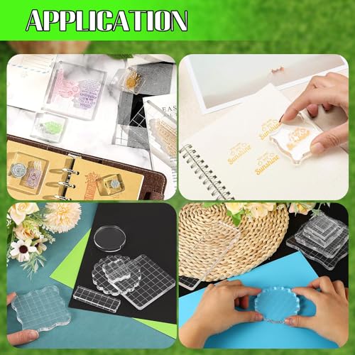 2Pcs Clear Stamp Blocks Set, Square 4 x 4 Inch Acrylic Blocks for Stamping With Grid Lines, Scrapbooking Crafts Tools - style: Straight 10×10CM 2pcs