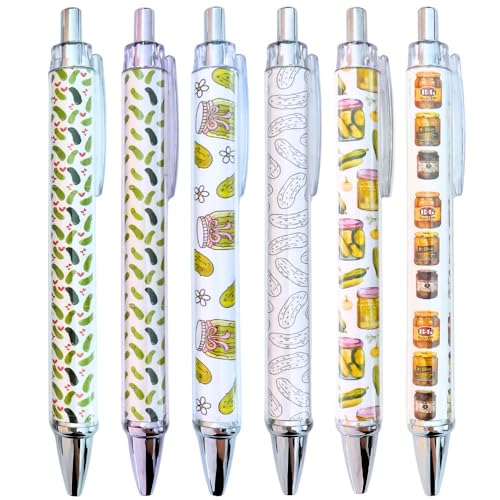 Pickle Pens 6PC Writing Pen Set for Pickle Lovers Stuff Things Present Themed Gifts Merchandise School Supply Home Office Stationery Employee Coworkers Graduation Birthday Party Bag Favors - style: Pickle