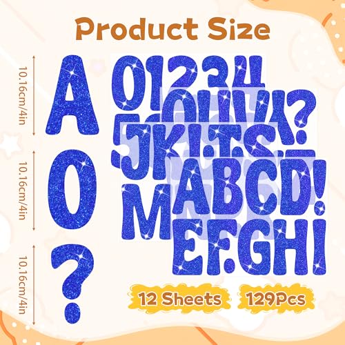 Bulletin Board Letters 129 PCS Glitter Letter Stickers Large 4 Inch, Blue - color: Blue, size: 4 Inch