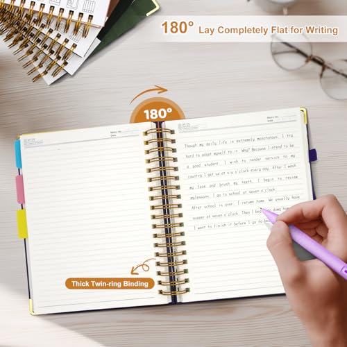 Hardcover Spiral Notebook Journal with Removable Dividers Tabs - color: Black, size: 8.5"x11"