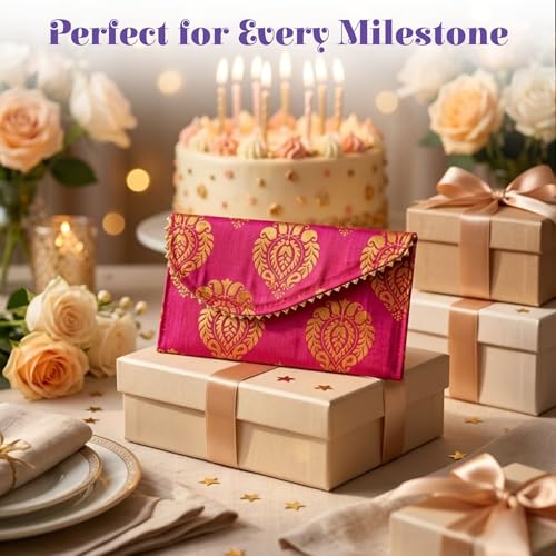 LoveNspire Brocade Fabric Money Envelopes (8 x 4 Inch) Decorative Floral Pattern Shagun Lifafa for Indian Wedding, Birthday | Cash Gift Holder & Home Savings Organizer Assorted/Pack of 10 - color: Floral Assorted, size: Pack of 10