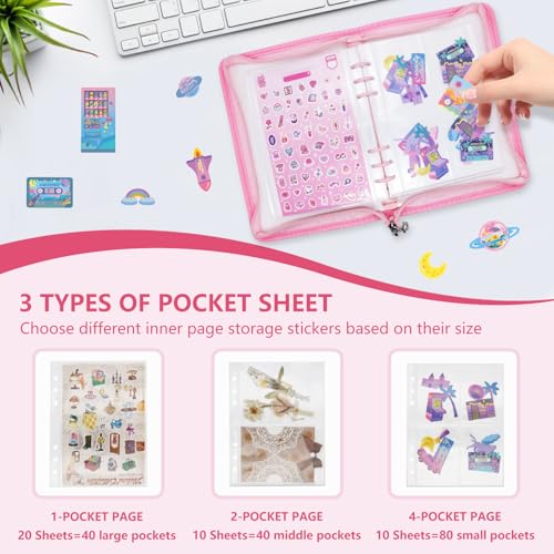 A5 Sticker Storage Organizer Binder Collecting Book Album, Pink - color: pink