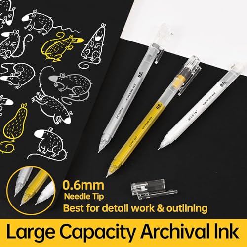 GETHPEN White Gel Pens, 0.6mm Fine Point Opaque Archival Ink Pens, 3 Pack | Opaque White Archival Ink Pens for Black Paper Drawing, Sketching, Illustration, Bullet Journaling - size: 0.6 mm, style: 3 Pack White