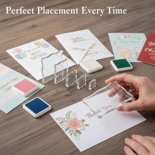 Mudder 7 Pcs Acrylic Stamp Blocks Set Clear with Grid Lines,Lace Edge - style: Lace Edge