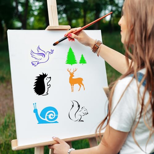 80 Pcs 5 x 5 Inch Stencils for Painting on Wood, Reusable Animal Flower Farm Plastic Stencil DIY Craft Paint Template Set for Wall Home Decor - style: Animal
