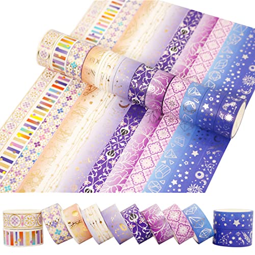 12 Rolls Galaxy Washi Tape Set Bronzing Starry Night Decorative Masking Tape for Scrapbooking, Journal, Planner, DIY Crafts, Gift Wrapping - color: Galaxy A