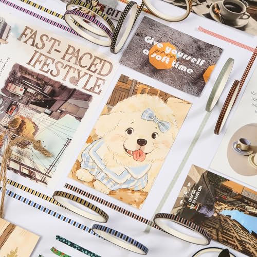 Skinny Washi Tape Pack 120 Rolls Basic Patterns Decorative Slim Geometric Elegance Masking Tapes for Arts, DIY Crafts, Journals, Planners, Scrapbook, Wrapping