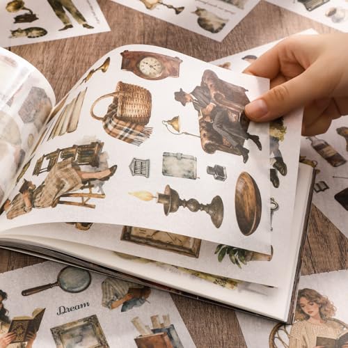 50 Sheets Precut Reading Journal Sticker Book, Vintage Scrapbook Kit - color: Reading Journal Book