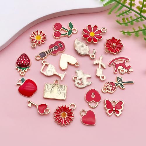 Youdiyla 40pcs Enamel Charms Alloy Metal Charms for Jewelry Making Necklace Bracelet Earring DIY Accessories - color: Red