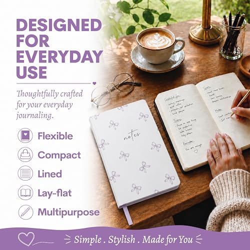 WORLD TRAVELER Eccolo A5 Lined Journal 256 Ivory Pages Lay Flat 6x8 - color: Purple Bow
