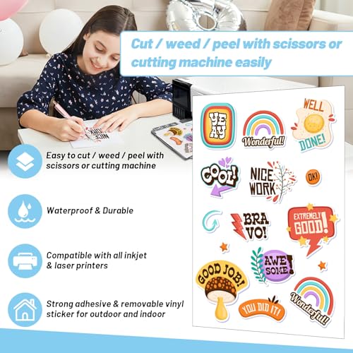 TECKWRAP Printable Vinyl Sticker Paper for Inkjet Printer, Glossy White Inkjet Printable Sticker Paper, 8.26" x 11.69" A4 Size for Craft Cutter, Scrap-booking, Home Decor, 28 Sheets/Pack - color: 28PCS Glossy White