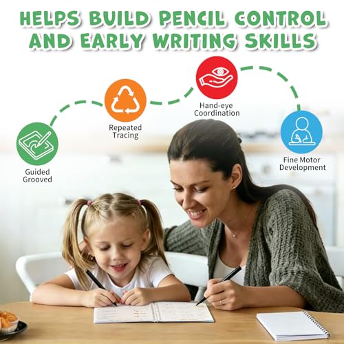 Grooved Writing Books for Kids 3-5 Preschool, Reusable Tracing Workbook with Disappearing Ink, Magic Grooved Handwriting Practice, Alphabet, Numbers and Pencil Control Practice