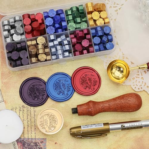 SWANGSA Moon Crow Wax Seal Stamp Kit with Sealing Wax Beads - style: Moon Crow