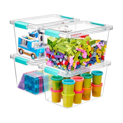 Vtopmart 4 Pack 5 Qt Clear Storage Bins with Lids for Toy & Craft Storage - color: Teal, size: 5 Qt