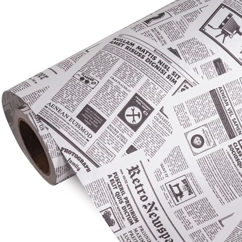 WRAPAHOLIC Kraft Retro Newspaper Wrapping Paper Roll - Mini Roll - 17 Inch x 16.5 Feet - Vintage Black and White Newspaper Wrapping Paper for Birthday, Wedding, Anniversary, Bridal Shower - color: Kraft Newspaper - Old