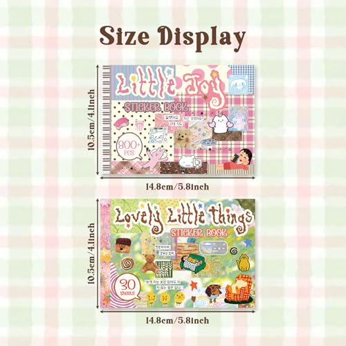 Japanese Kawaii Sticker Book, 30 Sheets, 800 Pieces, INS Style Cute Cartoon Animals, Waterproof for Journaling, Scrapbooking, Planners (2 in 1) - color: Pink Green, style: Art Deco