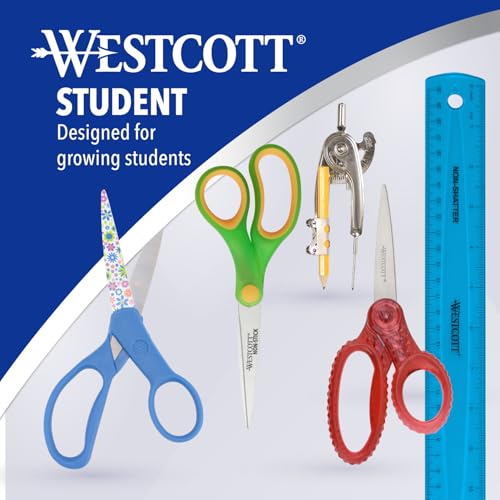 Westcott GEM Crystal-Design Scissors for Kids Ages 12+ - Back to School Essentials and Classroom Supplies - 7-Inch Pointed Student Scissors - for Right- or Left-Handed Use - Assorted Colors - 1 Pack - style: Student