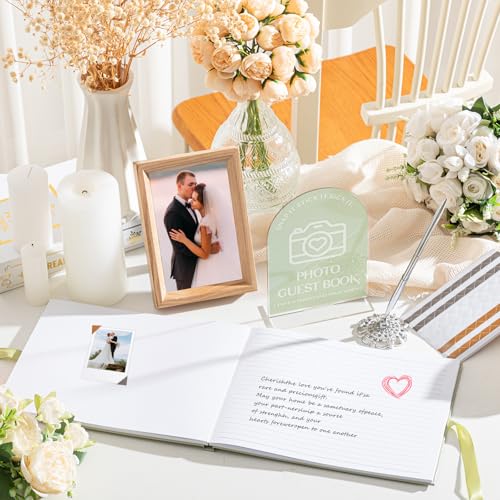 Affrolling Wedding Guest Book Set, Memory Photo Guest Book, Green - color: Green