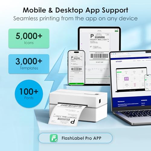 KNAON Bluetooth Thermal Shipping Label Printer, 4x6 Portable Thermal Address Label Printer for Small Business, Compatible with iPhone,Android,Windows,Mac–Works with Etsy Shopify USPS&More, White - color: White