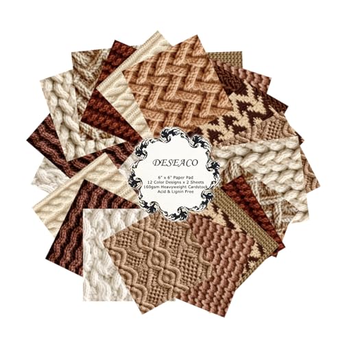 24 Sheets Knitting Wool Decorative Scrapbooking Paper Pad 6x6 Craft Paper Single-Side Card Making Supplies for Junk Journal, Holiday Journaling, Brown, Earth Tone and White - color: 6x6 Brown Knitting
