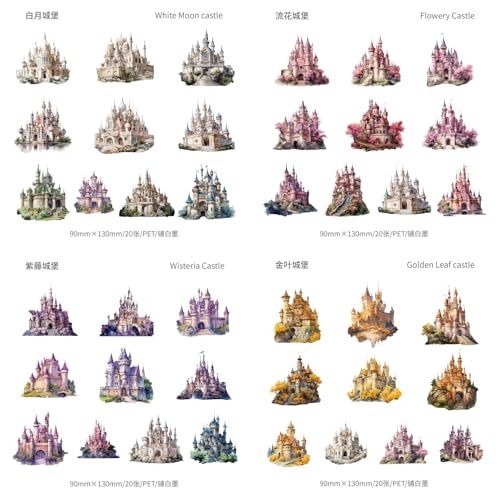 80 Pieces Aesthetic Gothic Magic Castle PET Sticker Set - color: Magic Castle