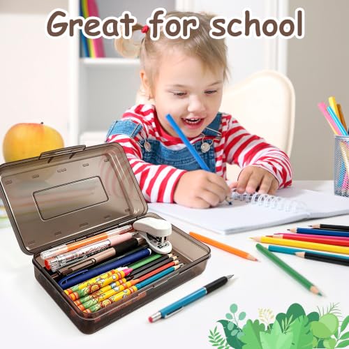 Pencil Box,Hard Plastic Pencil Box Large Capacity Crayon Case,Organizer Plastic Containers with Snap Lid, Stackable Storage Boxes for Art Craft Office & Classroom Back to School Supplies, Black - color: Black