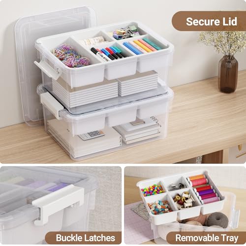 80Qt Stackable Storage Bins with Lids Trays Craft Box Organizers, 4Pack,WH | Clear Plastic Latching Boxes Organizers with Dividers Portable Containers for Arts & Crafts, Home Office Classroom Car Trunk - color: Clear White, size: 20QT-4Pack