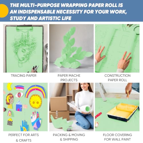Light Green Wrapping Paper, 15"x900" (75FT) Craft Paper Kraft Paper Roll - color: Light Green, size: 15 x 900 Inch