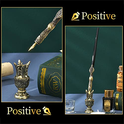Joyeee Wooden Dip Pen Set with Ink, Vintage Letter Opener Knife, Desk Pen Holder, Tealight Candles, Idea for Writing, Drawing, Signatures, Art Gifts, Envelope Wax Seal Kit with Gold Wax Seal Beads - color: #75 bronze