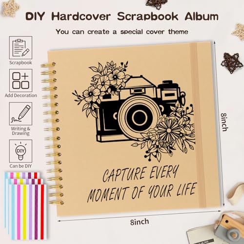 Scrapbook Album 8x8 inch, Travelling Journal Scrap Book Family Scrapbook Scrapbooking Supplies Kits Gift for Couples Anniversary Wedding (brown, 8 x 8 inch) - color: brown, size: 8 x 8 inch