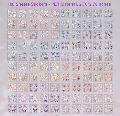 00 Sheet Kpop Korean Photocard Stickers Set, Colorful Glitter Bubble Butterflies Deco for Photocards Cute Journaling Arts Crafts Scrapbook Toploaders Scrapbooking