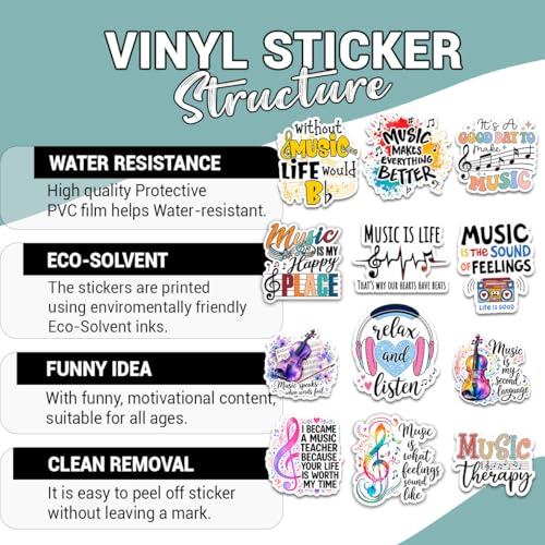 (12pcs-3in) Music Lover Sticker Funny Stickers Inspirational Music Gifts - color: Music Notes