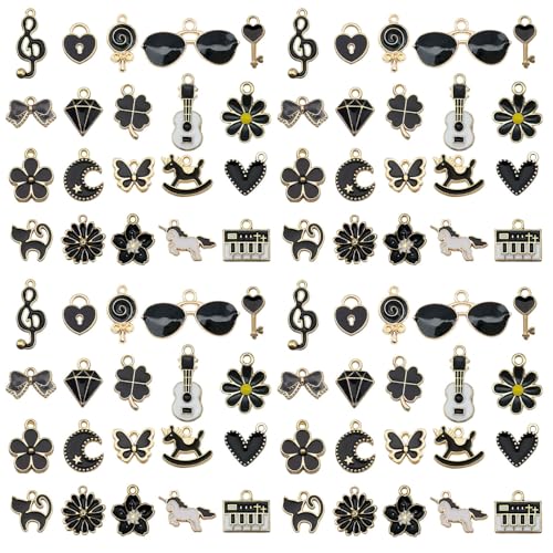 Youdiyla 40pcs Enamel Charms Alloy Metal Charms for Jewelry Making Necklace Bracelet Earring DIY Accessories - color: Black