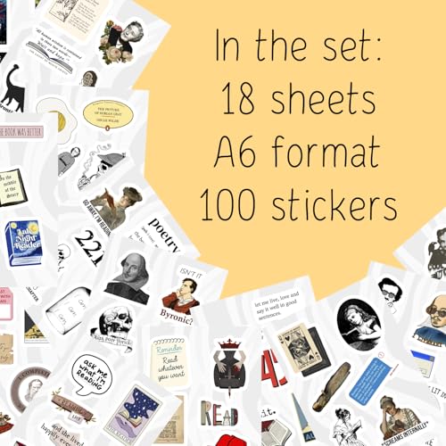 100Pcs Literature Stickers for Water Bottle and Laptop - Literary Party Favors & Decorations, Books Bookish Writing Poetry Reading Stickers, Book Lovers Gifts, Gifts for Women & Men - color: Literature Stickers