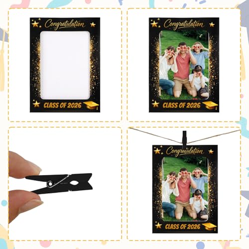 50Pcs 4x6 Paper Picture Frames Bulk, Class of 2026 Hanging Pictures with String Photo Hanger with Clips Hanging Photo Display Wall Decor, Diy Picture Frame Craft Graduation Photo Banner for Picture Board for Photos - color: Class of 2025