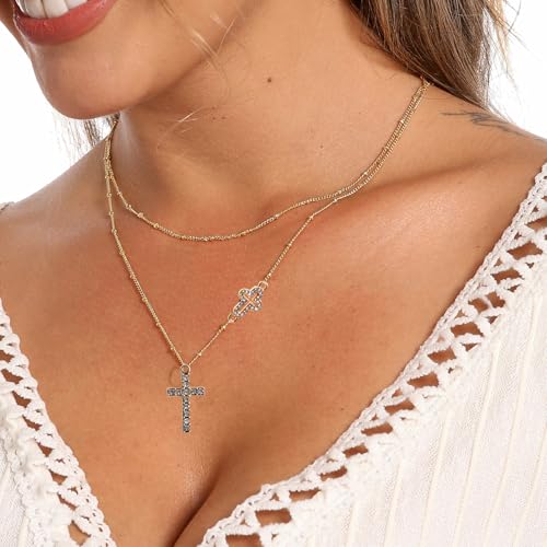 stino 40/50 Pieces Rhinestone Charms, Turtle Heart Bow Cross & Rhombus Jewelry Making Supplies, Silver & Gold Plated Crystal Pendants - style: Cross (Double-Hole 50PCs)