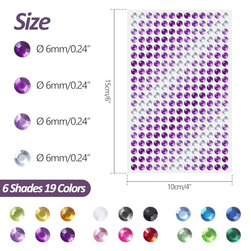 3120pcs 6mm Gradient Self-Adhesive Gem Stickers Bling Stickers for Crafts - color: Gradient